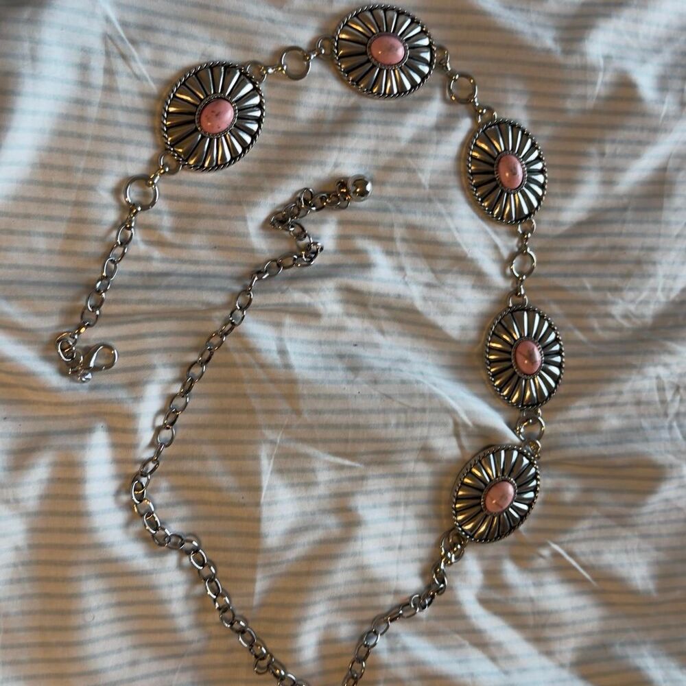 Pink Concho Chain Belt Silver Western 41in end to end #boho #festival